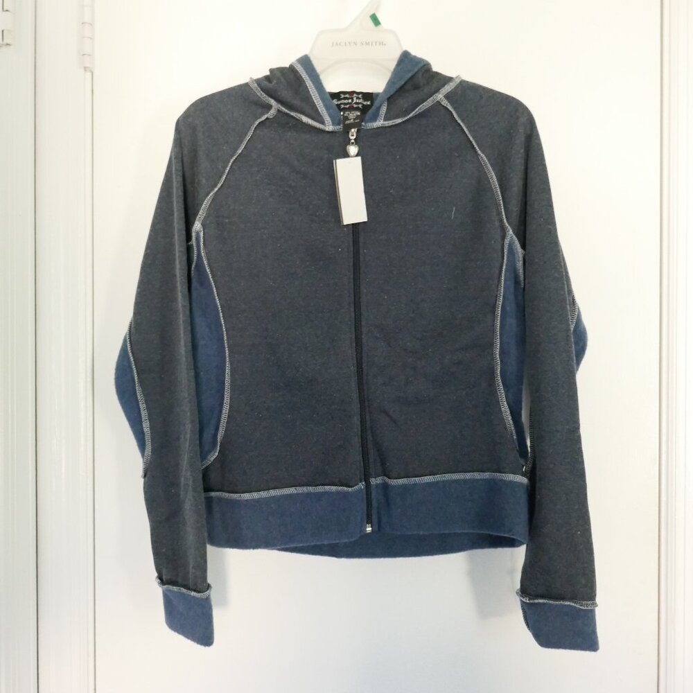 NWT vintage Y2K Sweet Juliet inside out blue fleece sweatshirt zip hoodie size S